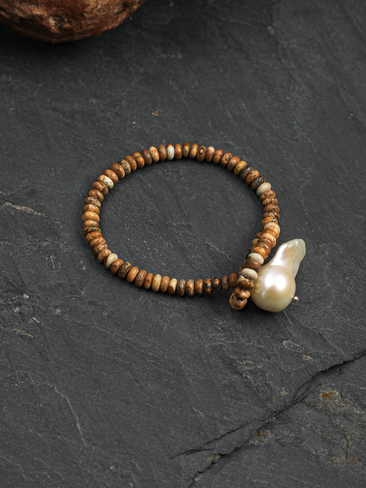 Raw Stone Baroque Pearl Bracelet — phoenix stone, egg yolk stone, lapis lazuli, turquoi... | SENLORE