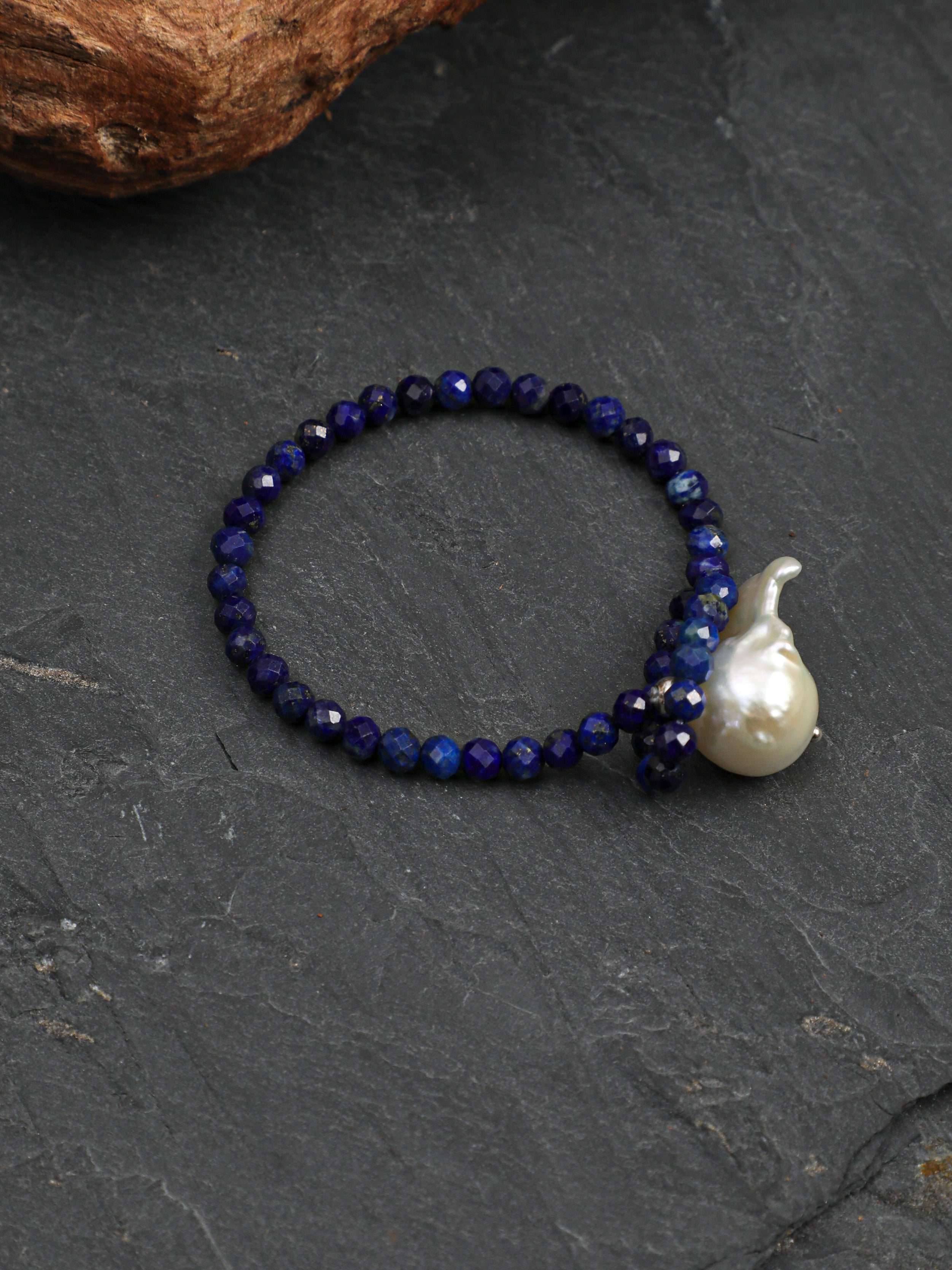 Raw Stone Baroque Pearl Bracelet — phoenix stone, egg yolk stone, lapis lazuli, turquoi... | SENLORE