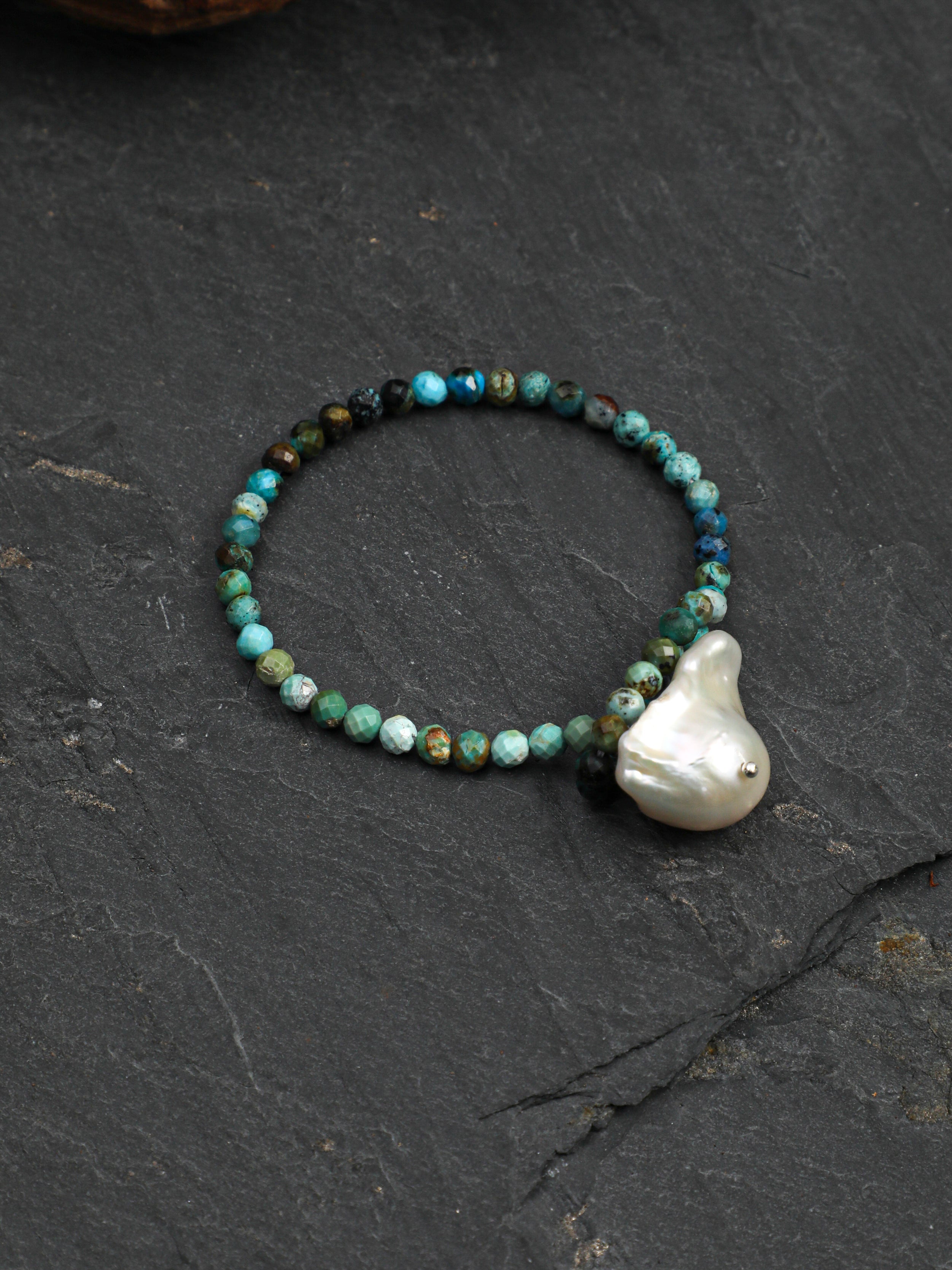 Raw Stone Baroque Pearl Bracelet — phoenix stone, egg yolk stone, lapis lazuli, turquoi... | SENLORE