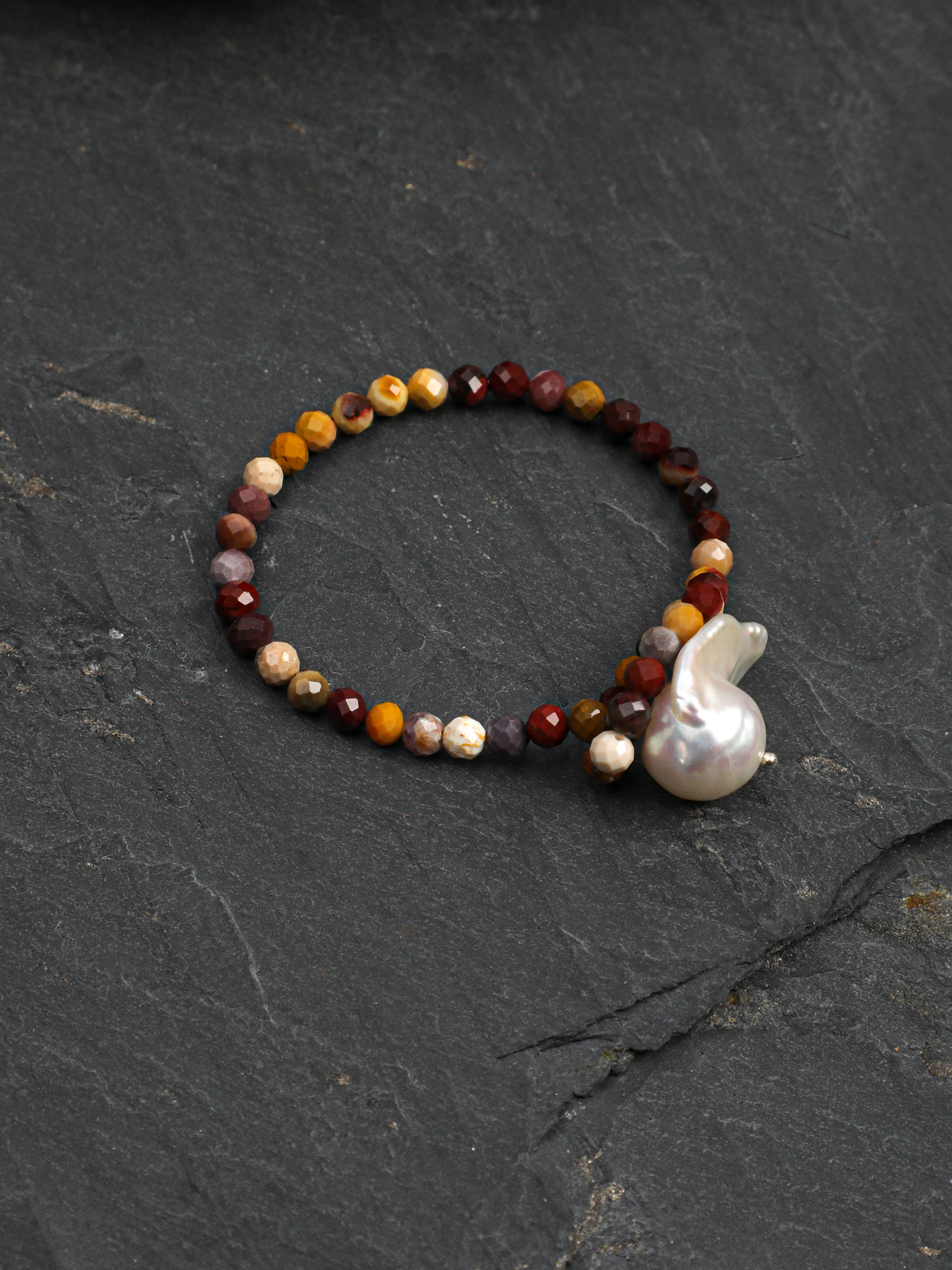 Raw Stone Baroque Pearl Bracelet — phoenix stone, egg yolk stone, lapis lazuli, turquoi... | SENLORE