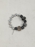 Black Rutilated Quartz Grey Pearl Bracelet — grey freshwater seed pearl & large freeform black rutilated quartz & S925 Sterling Silver | SENLORE