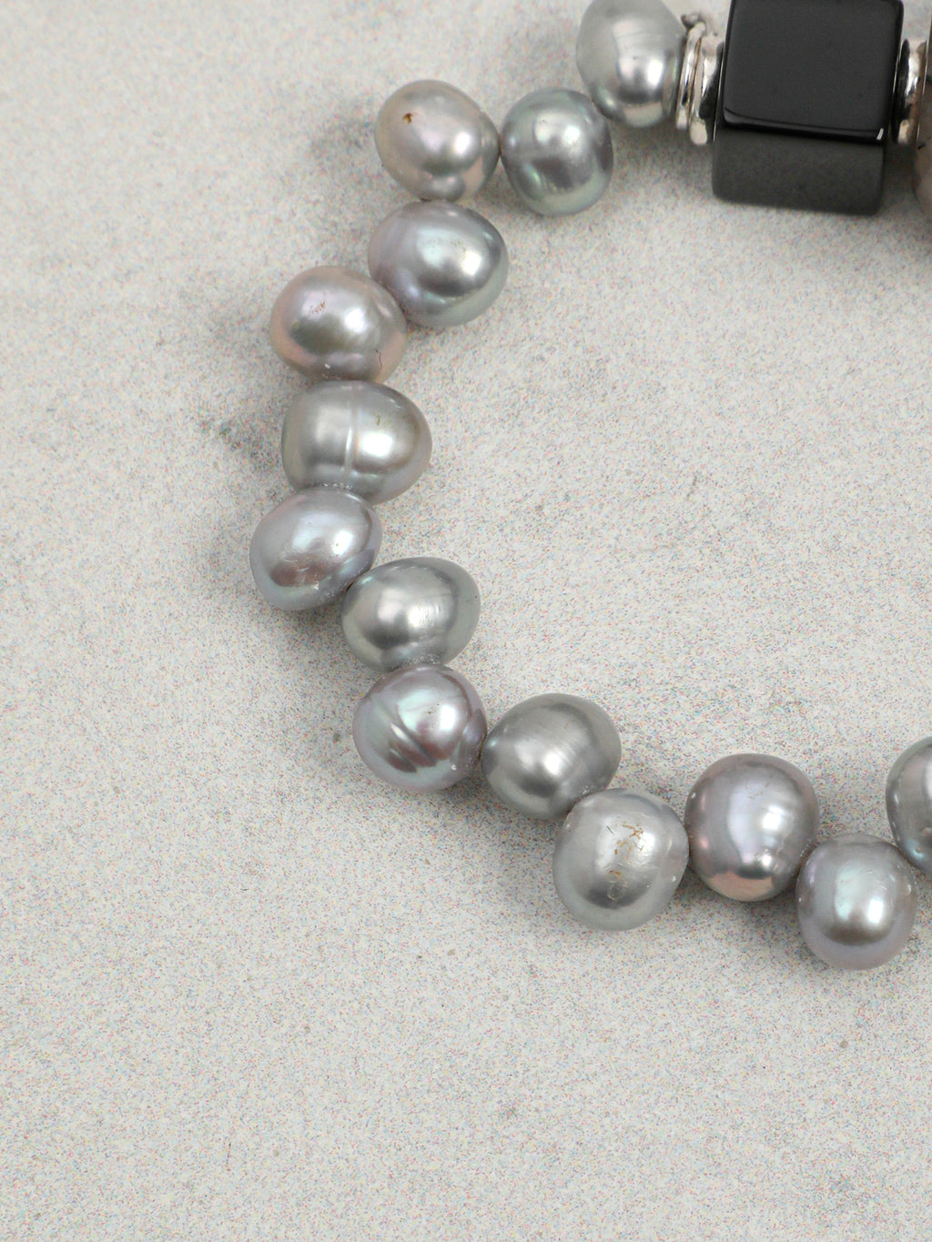 Black Rutilated Quartz Grey Pearl Bracelet — grey freshwater seed pearl & large freeform black rutilated quartz & S925 Sterling Silver | SENLORE
