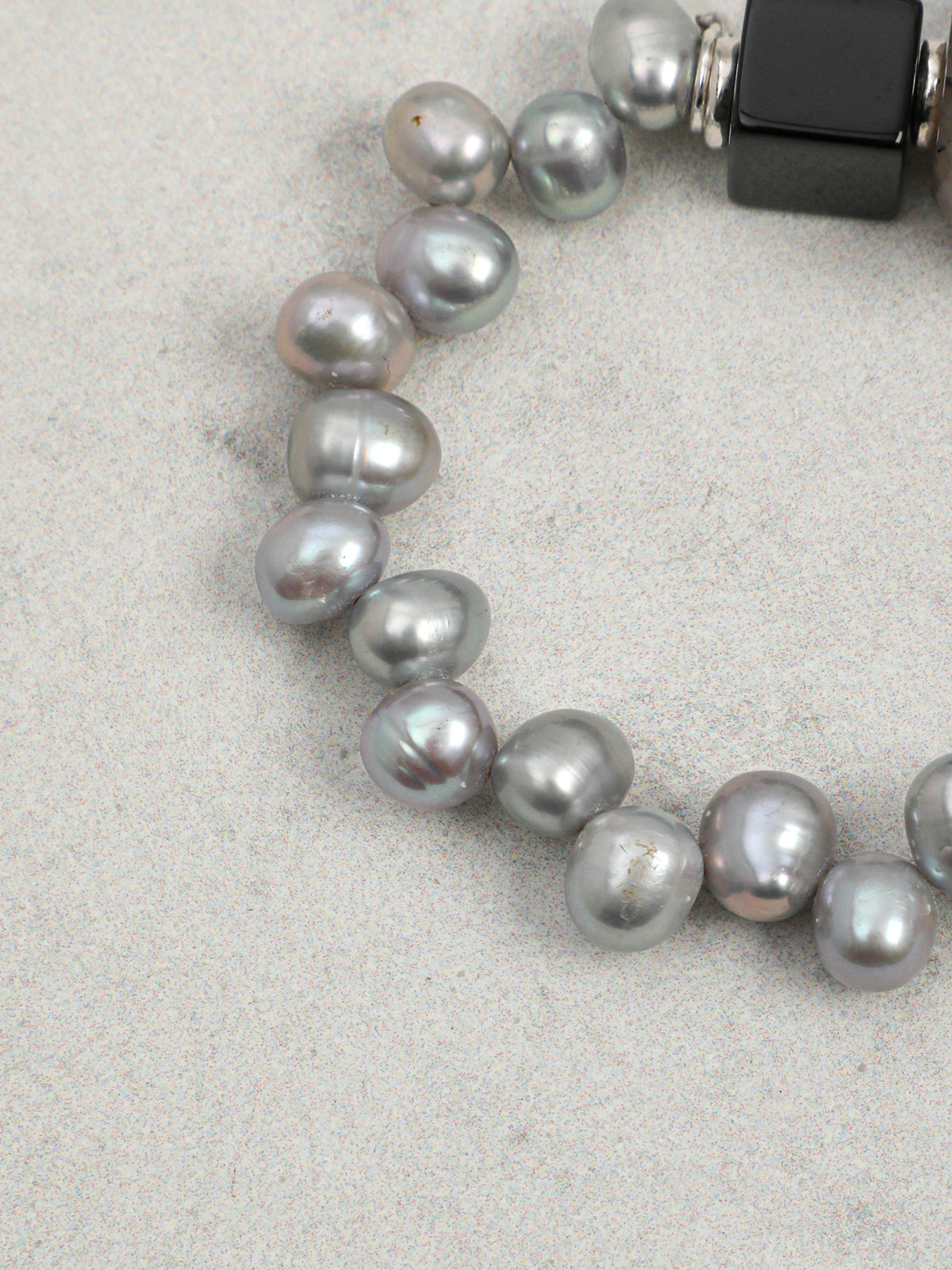 Black Rutilated Quartz Grey Pearl Bracelet — grey freshwater seed pearl & large freeform black rutilated quartz & S925 Sterling Silver | SENLORE