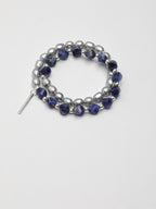 Blue Vein Grey Pearl Bracelet — blue-vein stone knotted bead & grey freshwater seed pearl & S925 Sterling Silver | SENLORE