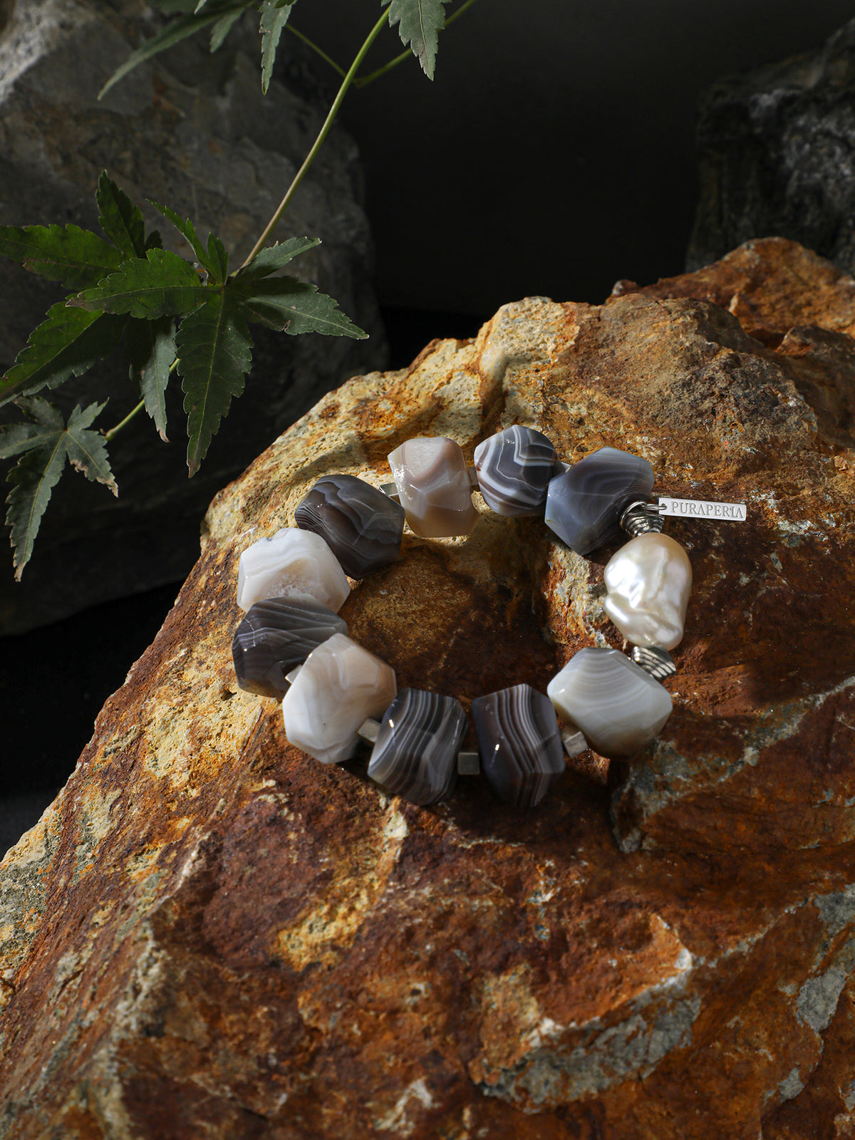 Persian Agate Baroque Pearl Bracelet — Persian agate freeform, 大巴洛克珍珠, sterling silver logo... | SENLORE
