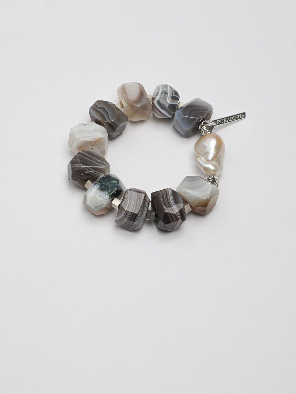 Persian Agate Baroque Pearl Bracelet — Persian agate freeform, 大巴洛克珍珠, sterling silver logo... | SENLORE