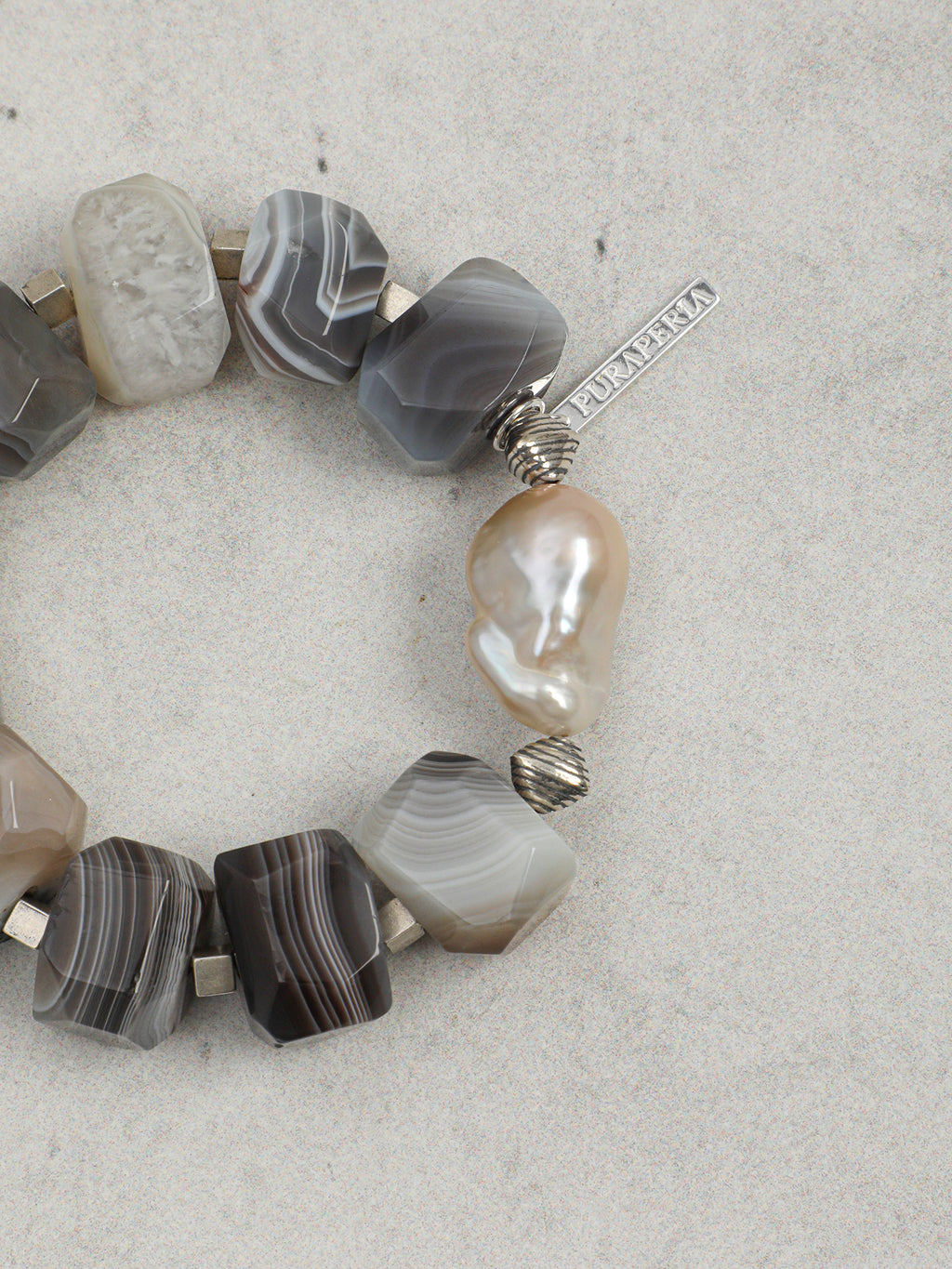 Persian Agate Baroque Pearl Bracelet — Persian agate freeform, 大巴洛克珍珠, sterling silver logo... | SENLORE