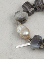 Persian Agate Baroque Pearl Bracelet — Persian agate freeform, 大巴洛克珍珠, sterling silver logo... | SENLORE