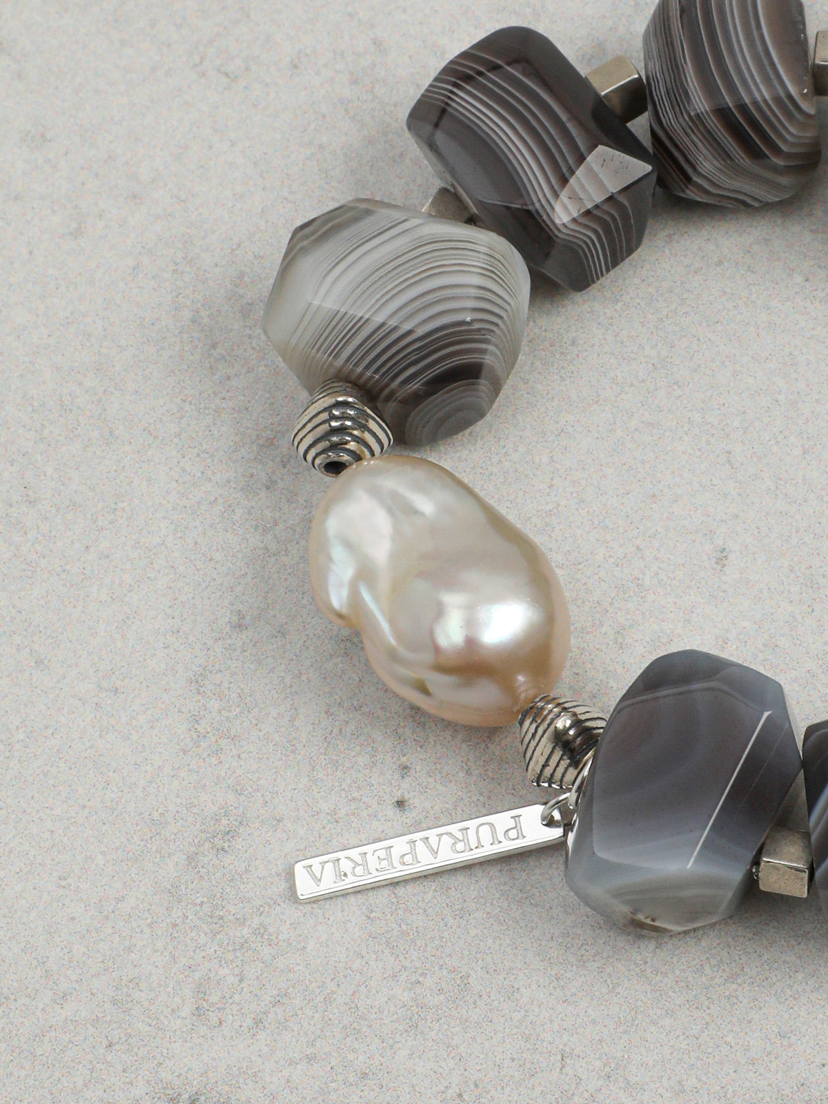 Persian Agate Baroque Pearl Bracelet — Persian agate freeform, 大巴洛克珍珠, sterling silver logo... | SENLORE