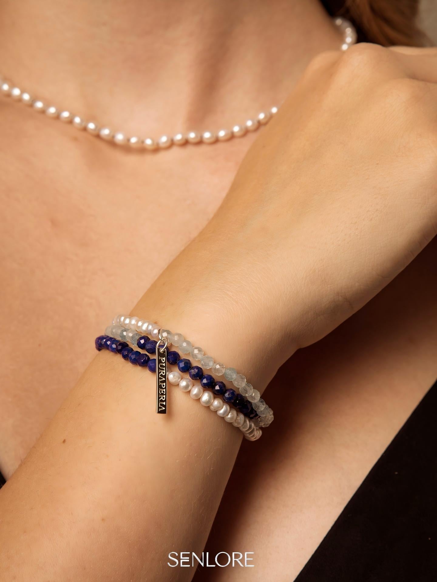 Daughter of the Sea Pearl Bracelet — freshwater seed pearls, aquamarine, lapis lazul... | SENLORE