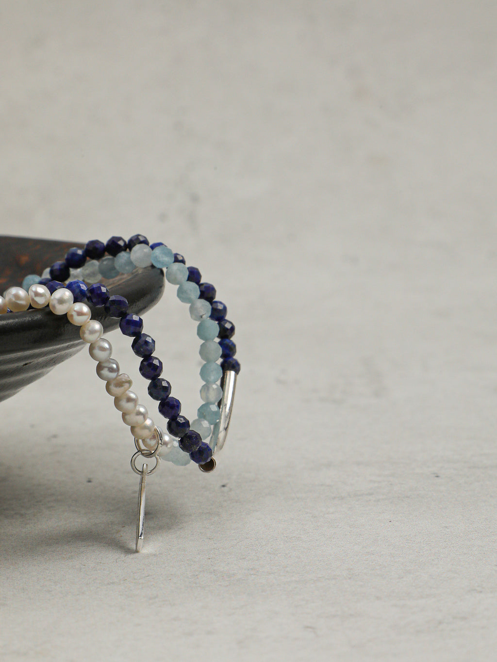 Daughter of the Sea Pearl Bracelet — freshwater seed pearls, aquamarine, lapis lazul... | SENLORE