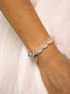 Clear Quartz Twist & Grey Pearl Bracelet — clear quartz twist beads, freshwater grey pearl, ste... | SENLORE