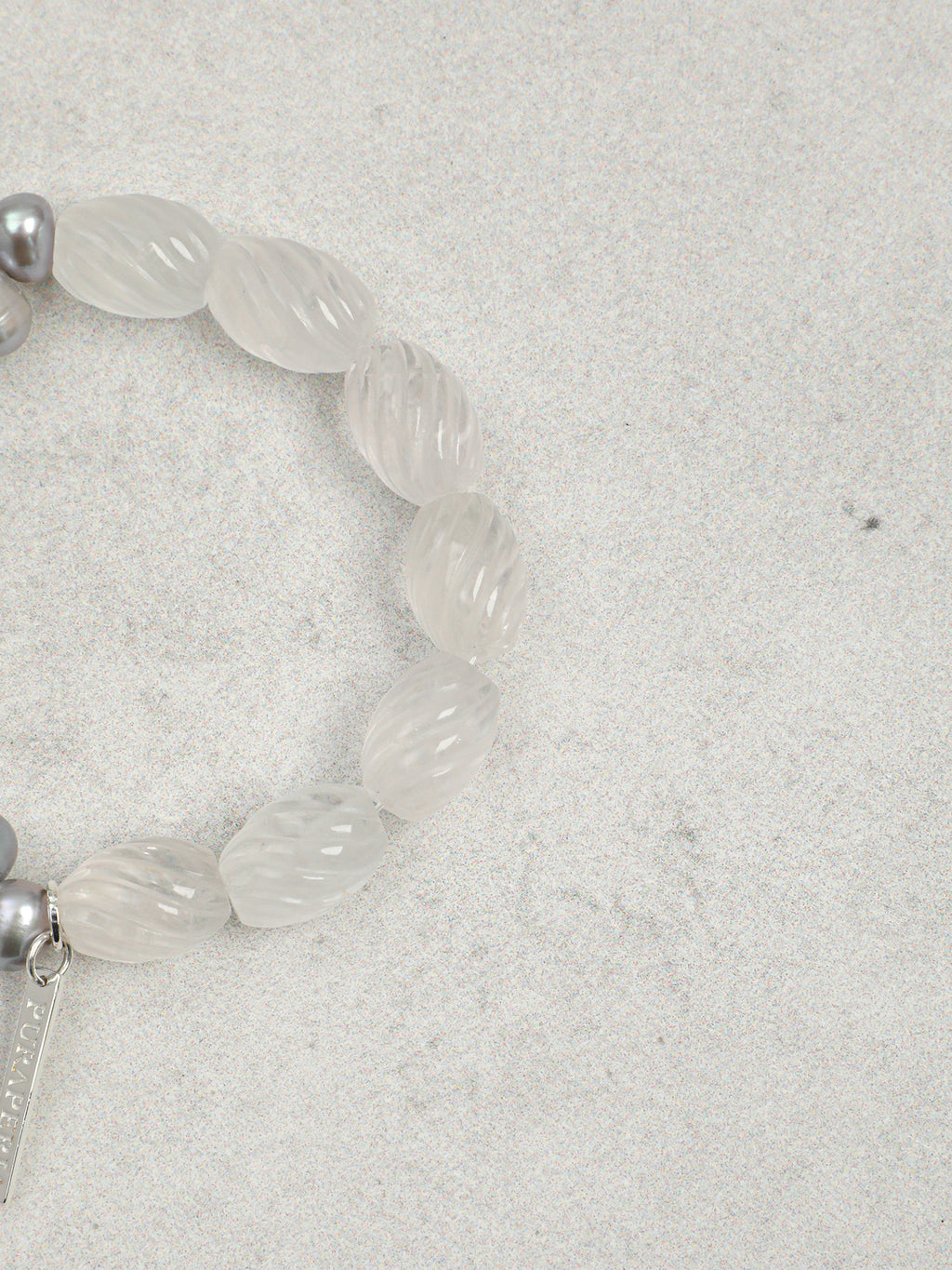 Clear Quartz Twist & Grey Pearl Bracelet — clear quartz twist beads, freshwater grey pearl, ste... | SENLORE
