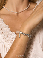 Clear Quartz Twist & Grey Pearl Bracelet — clear quartz twist beads, freshwater grey pearl, ste... | SENLORE