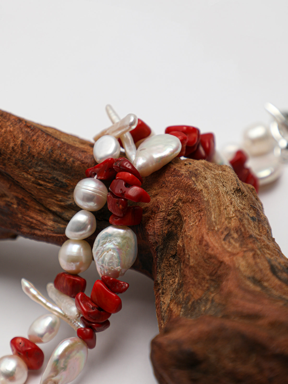 Red Romance Baroque Pearl Necklace — red agate chips, baroque pearls, natural freshw... | SENLORE