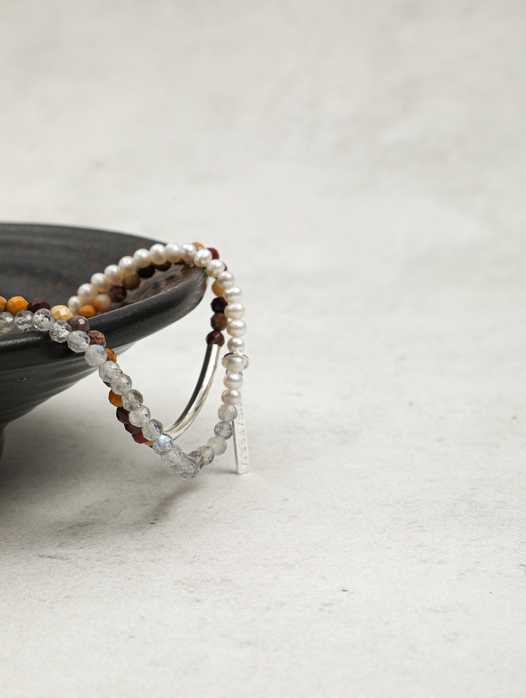 Egg Yolk Stone & Grey Moonstone Pearl Bracelet — freshwater seed pearls, grey moonstone, egg yolk sto... | SENLORE