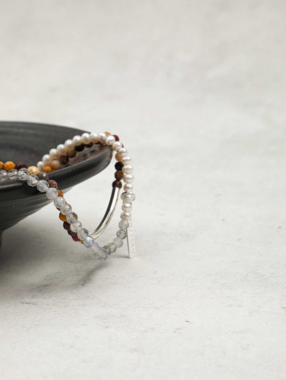 Egg Yolk Stone & Grey Moonstone Pearl Bracelet — freshwater seed pearls, grey moonstone, egg yolk sto... | SENLORE