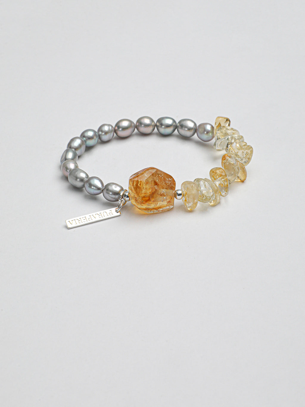 Brazilian Citrine & Grey Pearl Bracelet — freshwater grey seed pearls, citrine chips, Brazilia... | SENLORE