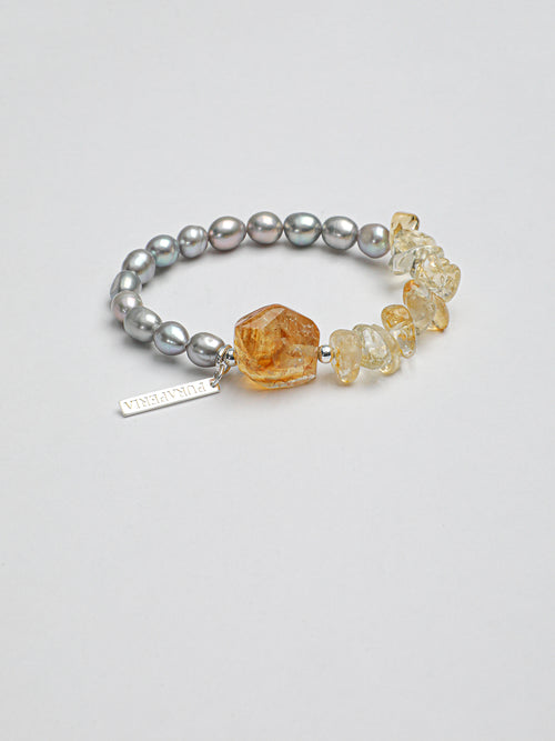 Brazilian Citrine & Grey Pearl Bracelet — freshwater grey seed pearls, citrine chips, Brazilia... | SENLORE