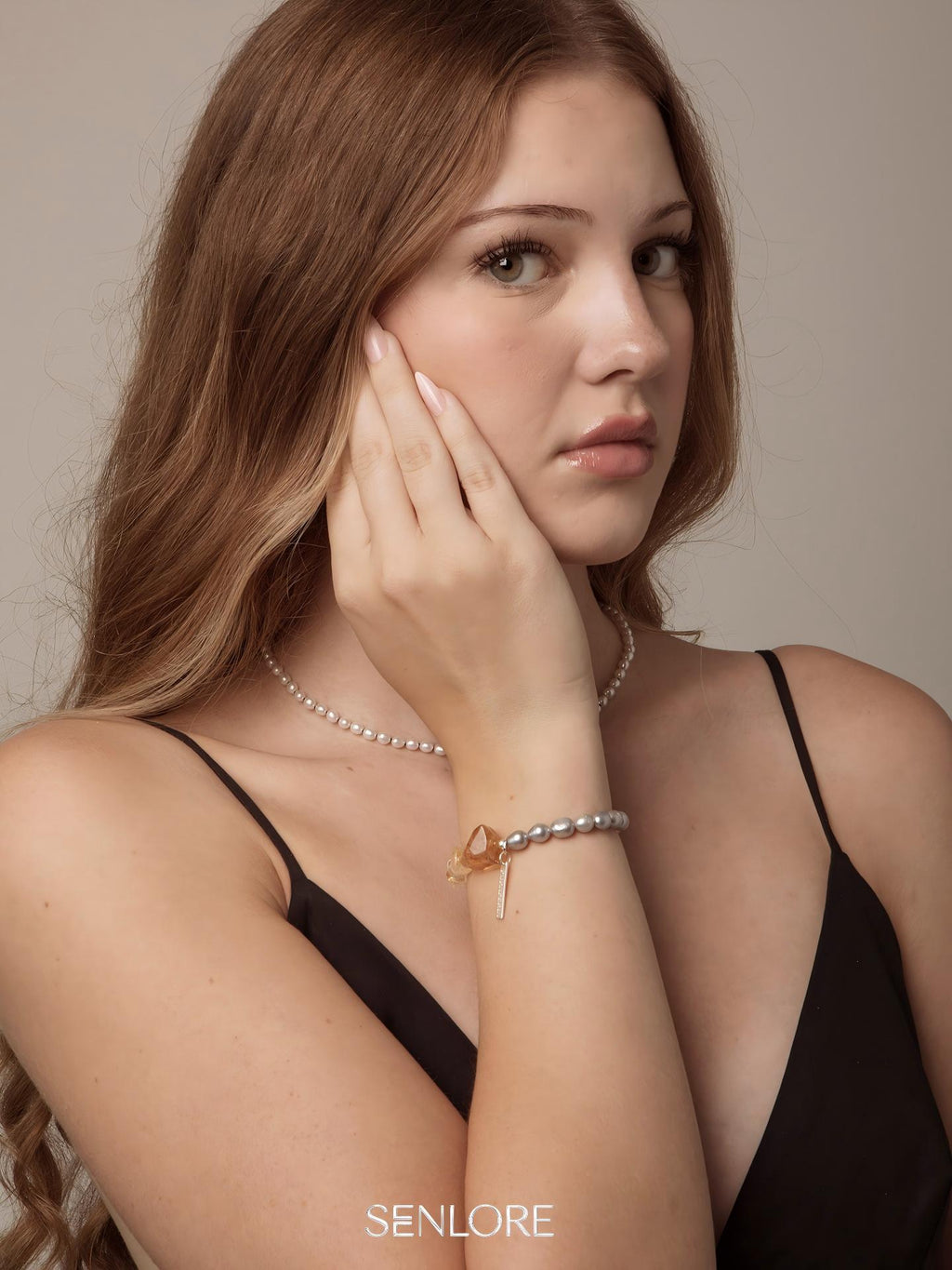 Brazilian Citrine & Grey Pearl Bracelet — freshwater grey seed pearls, citrine chips, Brazilia... | SENLORE