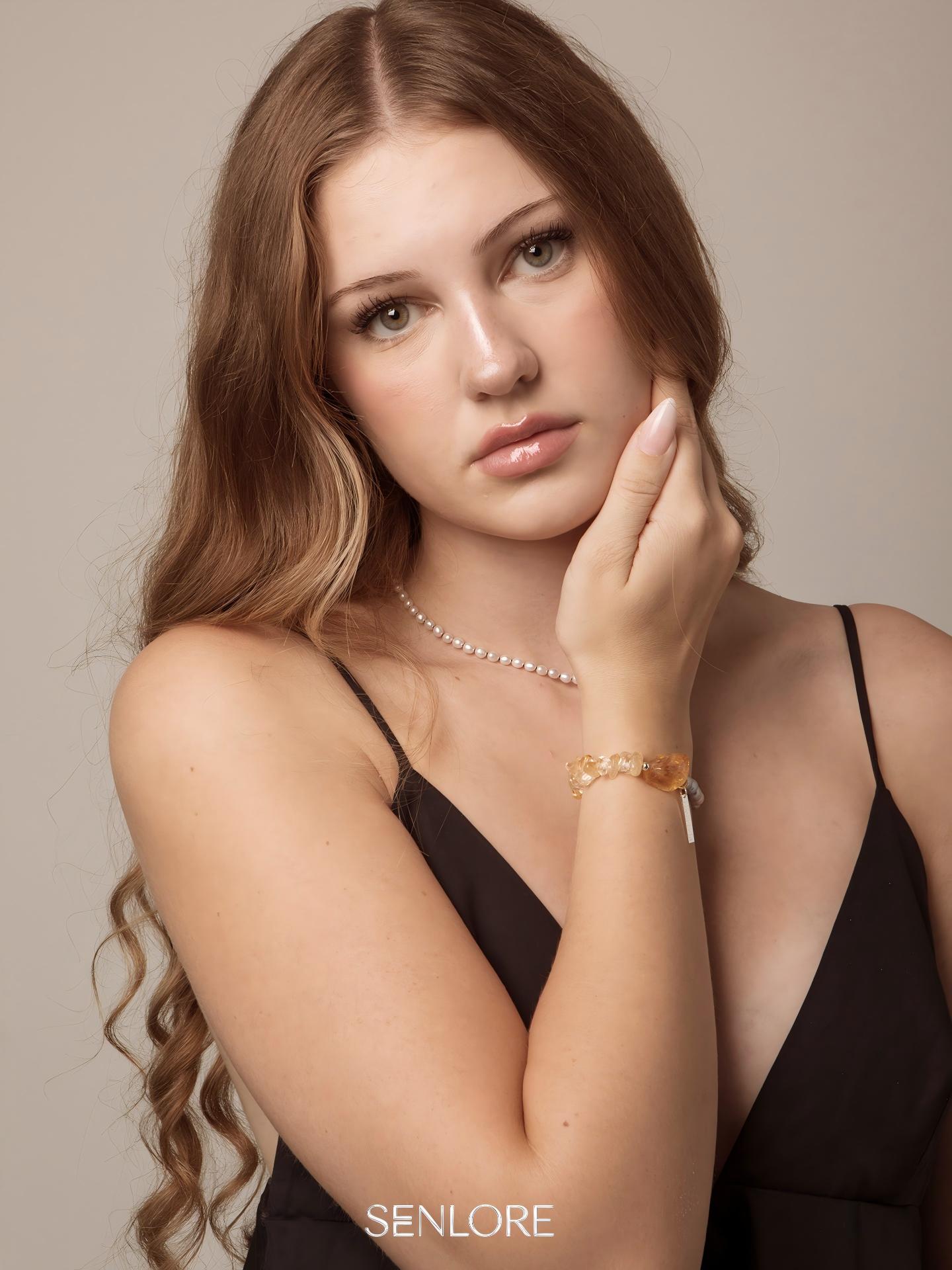 Brazilian Citrine & Grey Pearl Bracelet — freshwater grey seed pearls, citrine chips, Brazilia... | SENLORE