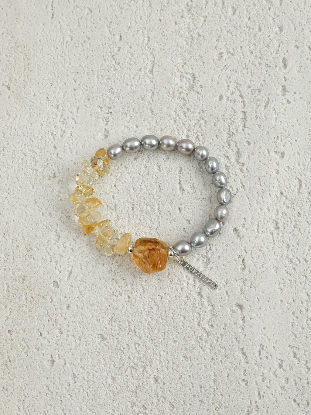Brazilian Citrine & Grey Pearl Bracelet — freshwater grey seed pearls, citrine chips, Brazilia... | SENLORE