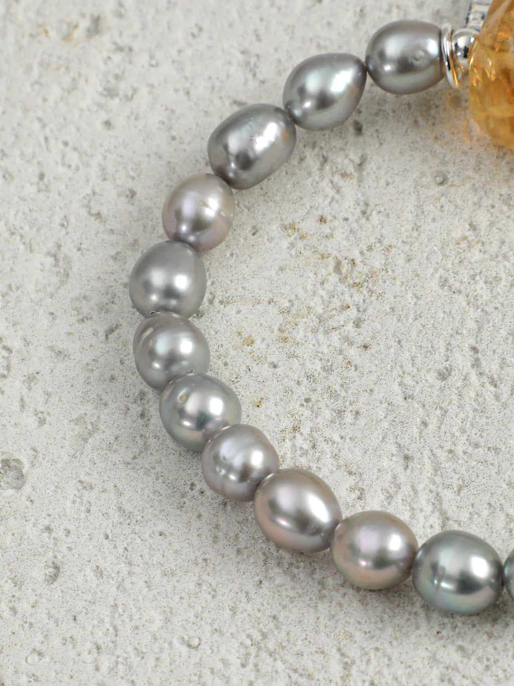 Brazilian Citrine & Grey Pearl Bracelet — freshwater grey seed pearls, citrine chips, Brazilia... | SENLORE