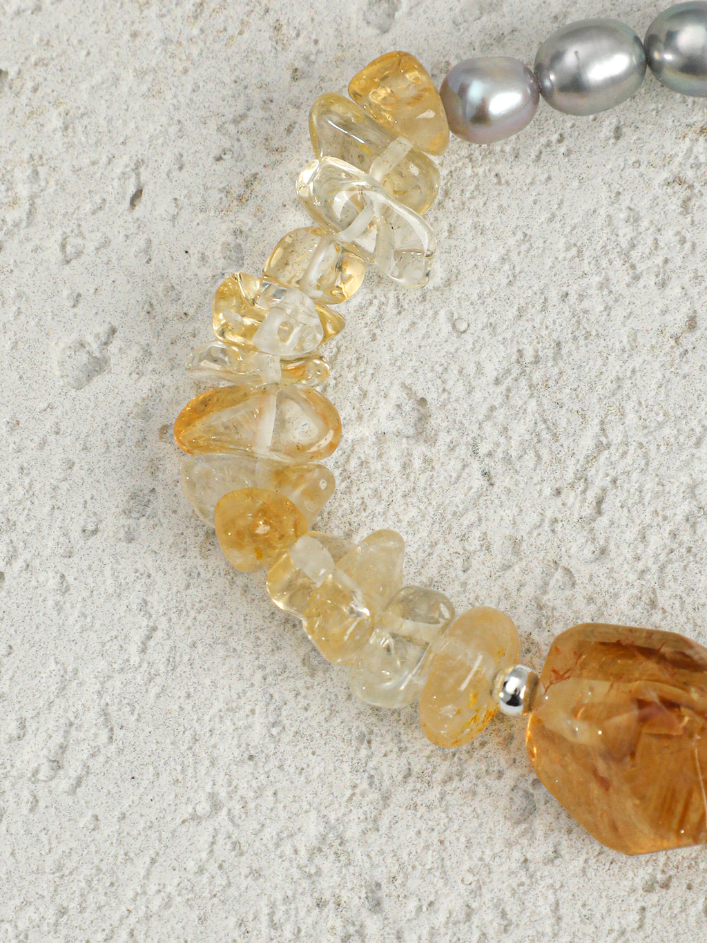 Brazilian Citrine & Grey Pearl Bracelet — freshwater grey seed pearls, citrine chips, Brazilia... | SENLORE
