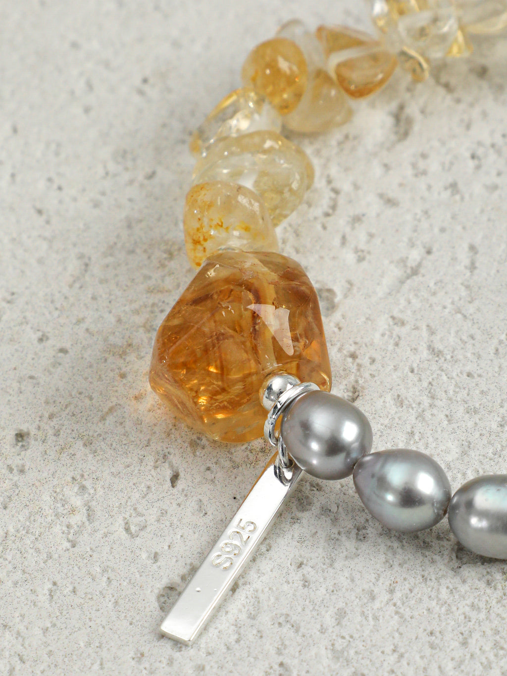 Brazilian Citrine & Grey Pearl Bracelet — freshwater grey seed pearls, citrine chips, Brazilia... | SENLORE