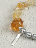 Brazilian Citrine & Grey Pearl Bracelet — freshwater grey seed pearls, citrine chips, Brazilia... | SENLORE
