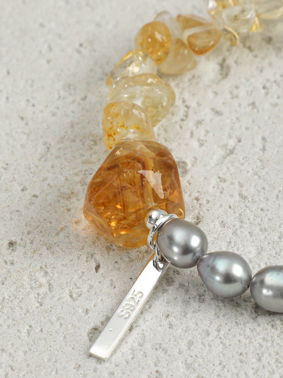 Brazilian Citrine & Grey Pearl Bracelet — freshwater grey seed pearls, citrine chips, Brazilia... | SENLORE