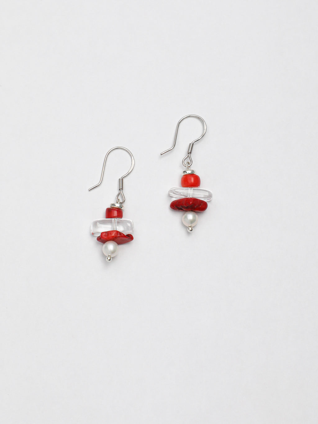 Red Stone Freshwater Pearl Earrings