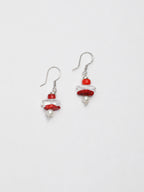 Red Stone Freshwater Pearl Earrings