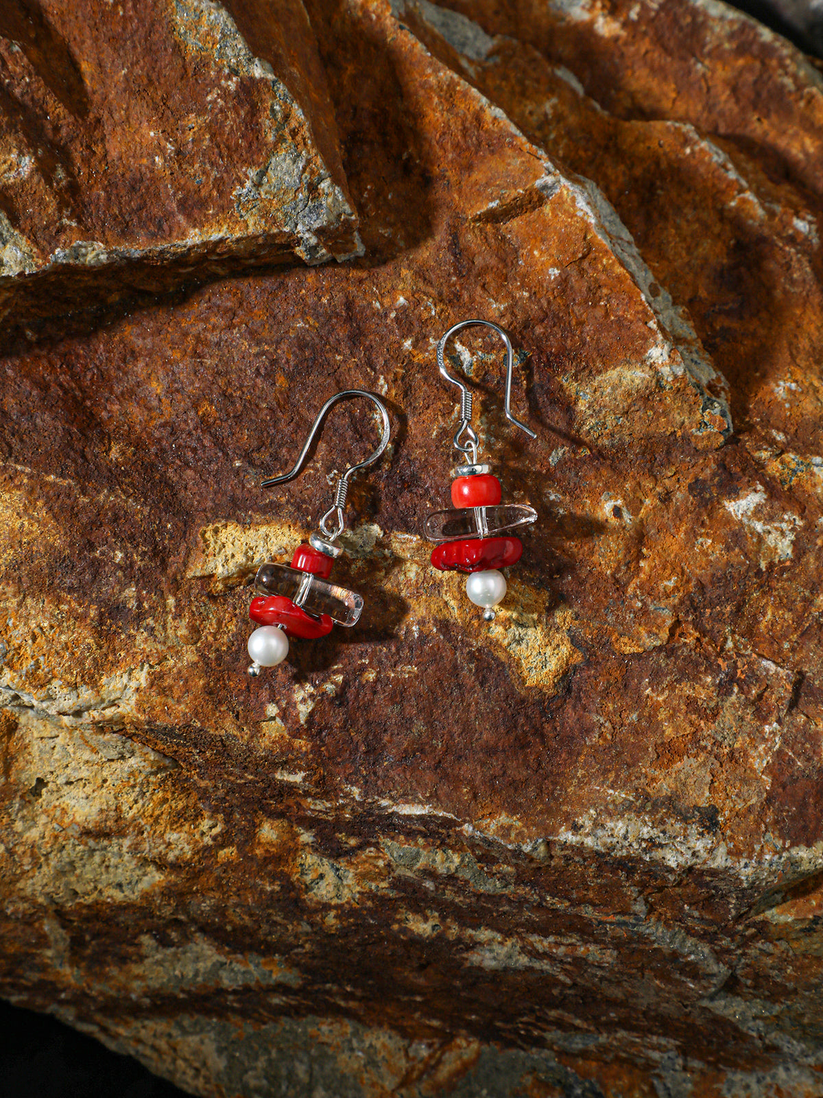 SENLORE Red Stone Freshwater Pearl Earrings – Lifestyle Shot