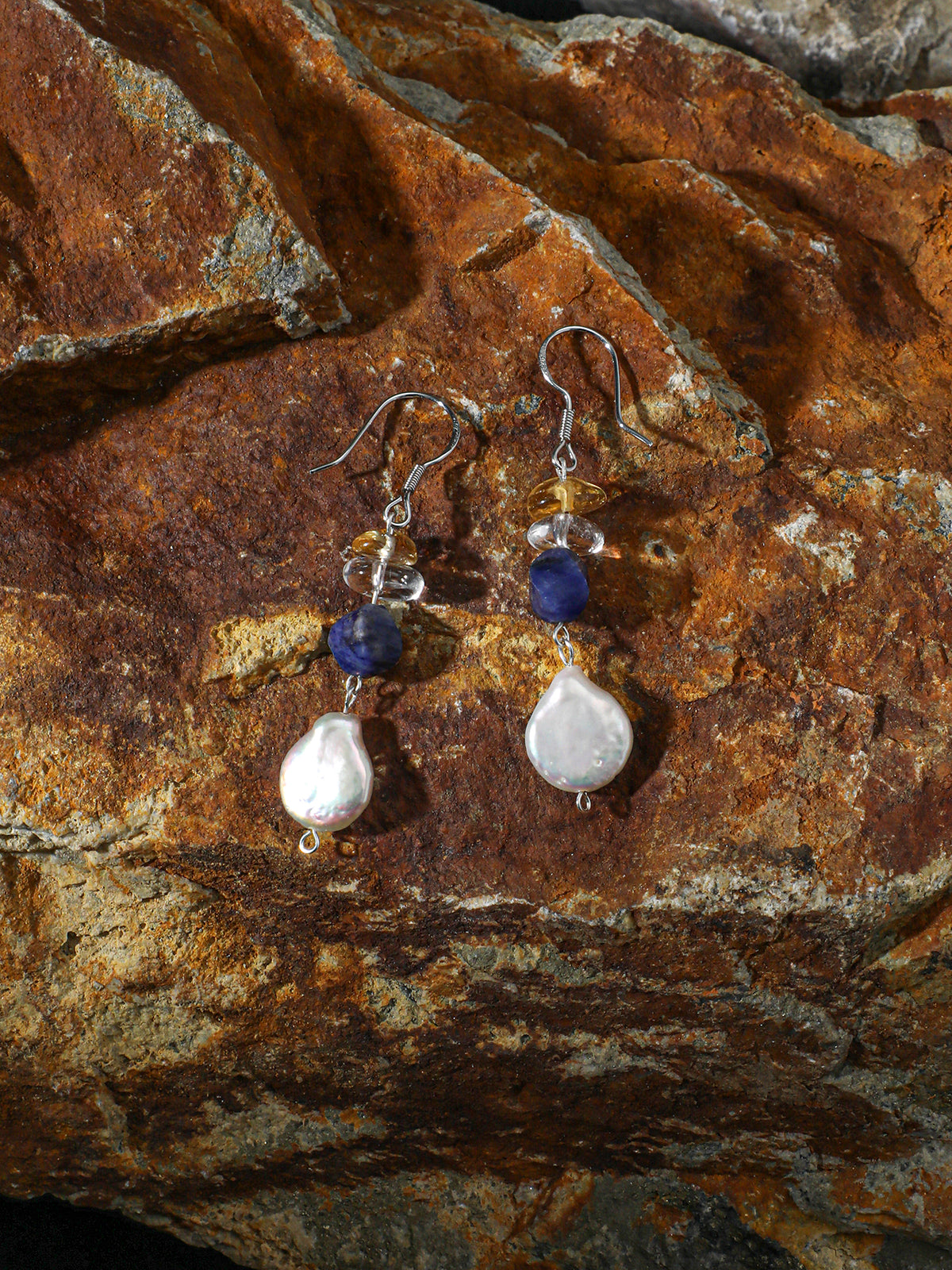 SENLORE Button Baroque Crystal Earrings – Side View