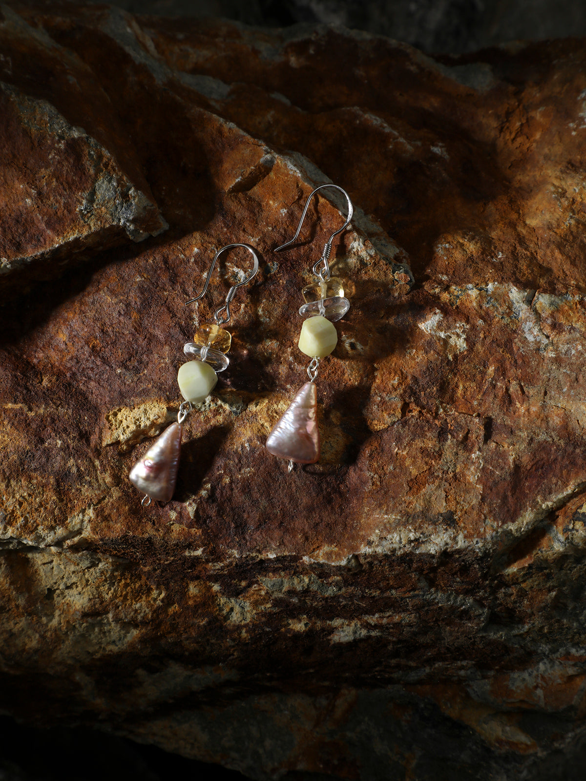 SENLORE Triangular Baroque Crystal Earrings – Front View