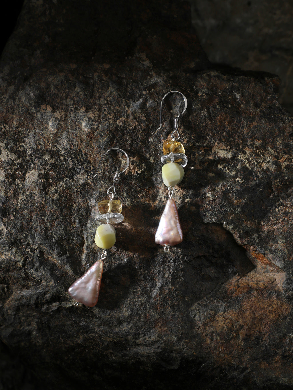 SENLORE Triangular Baroque Crystal Earrings – Side View