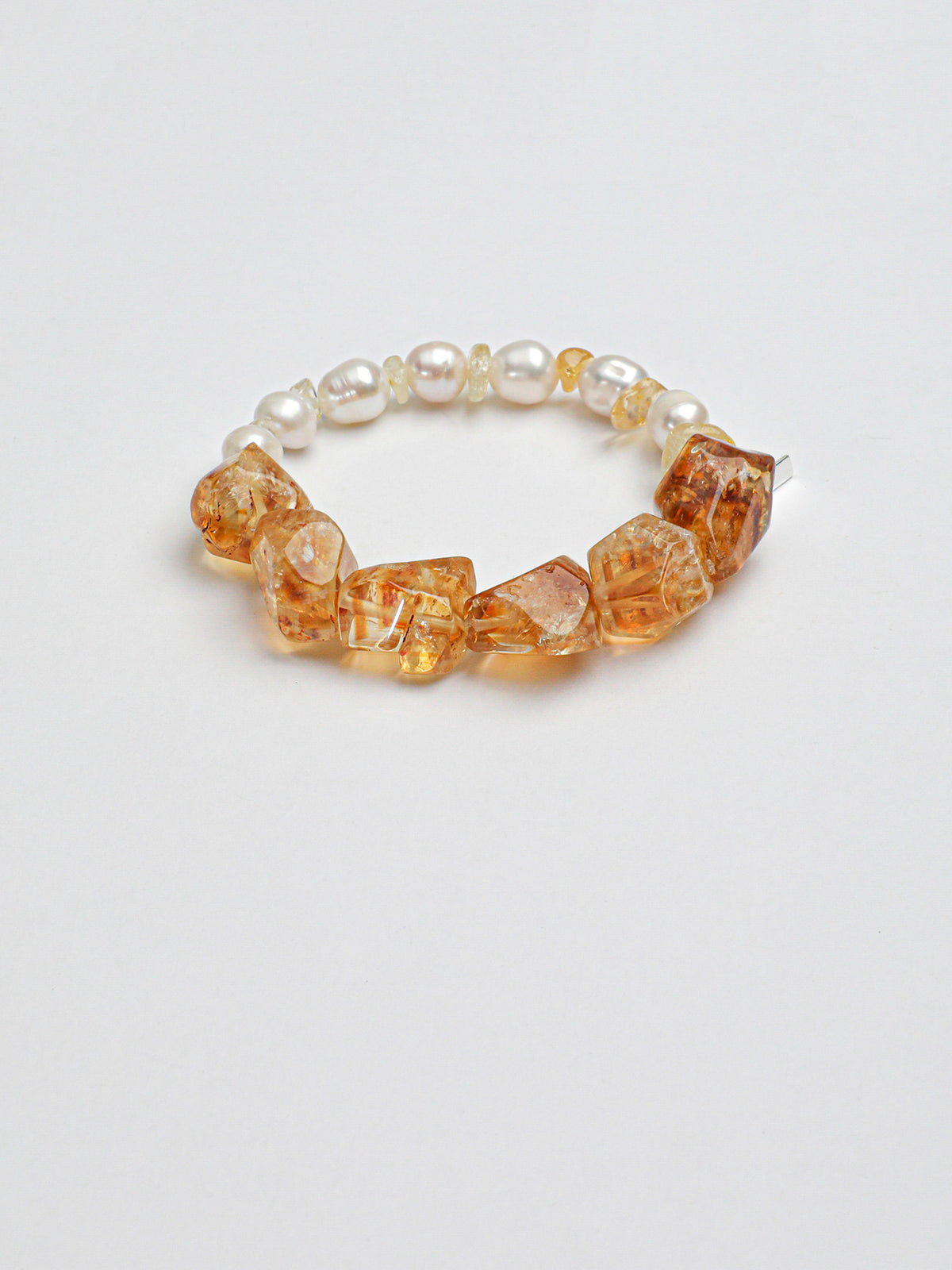 Citrine Pearl Bracelet — freshwater pearl & freeform Brazilian citrine & S925 Sterling Silver | SENLORE