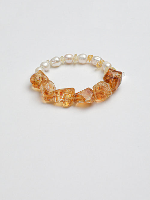 Citrine Pearl Bracelet — freshwater pearl & freeform Brazilian citrine & S925 Sterling Silver | SENLORE