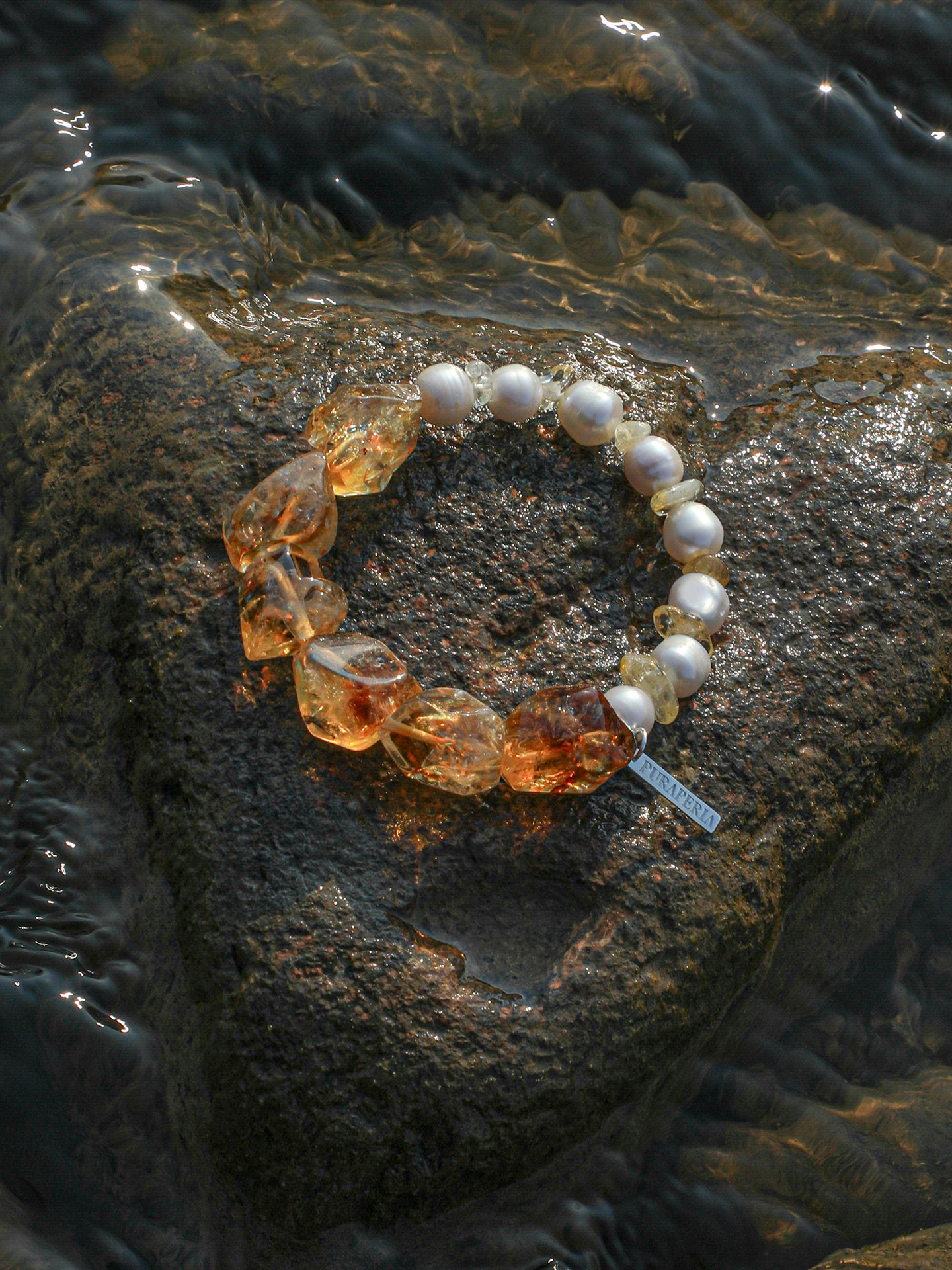 Citrine Pearl Bracelet — freshwater pearl & freeform Brazilian citrine & S925 Sterling Silver | SENLORE