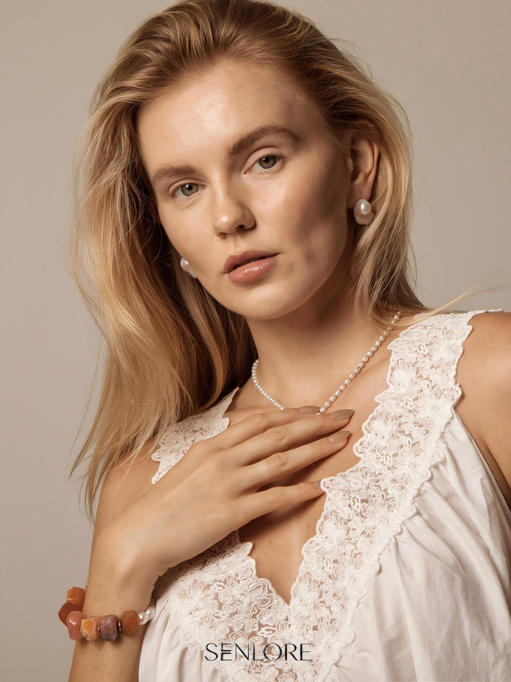 SENLORE Natural Baroque Earrings – Front View