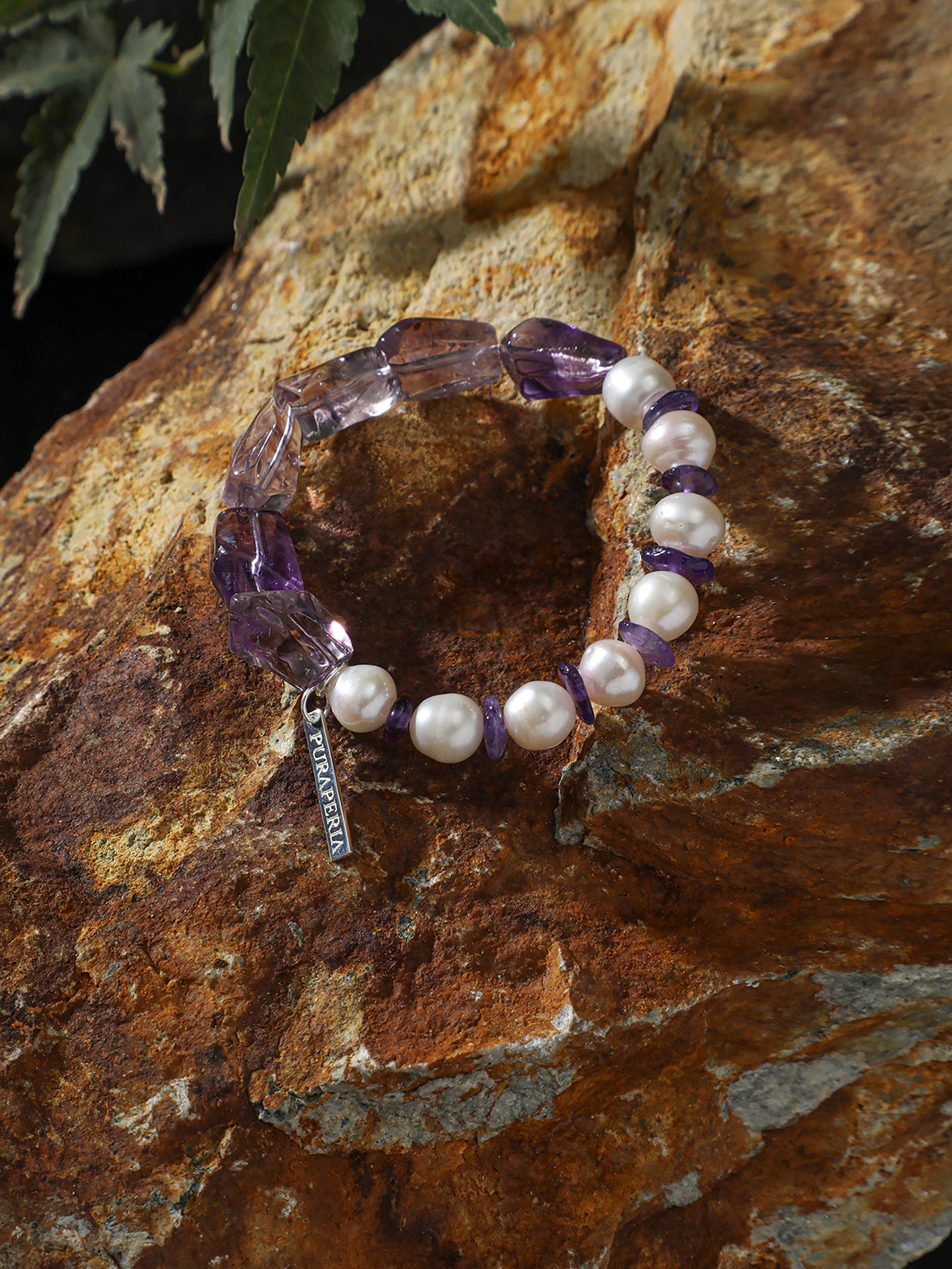 Amethyst Pearl Bracelet — freshwater pearl, amethyst freeform nuggets, am... | SENLORE