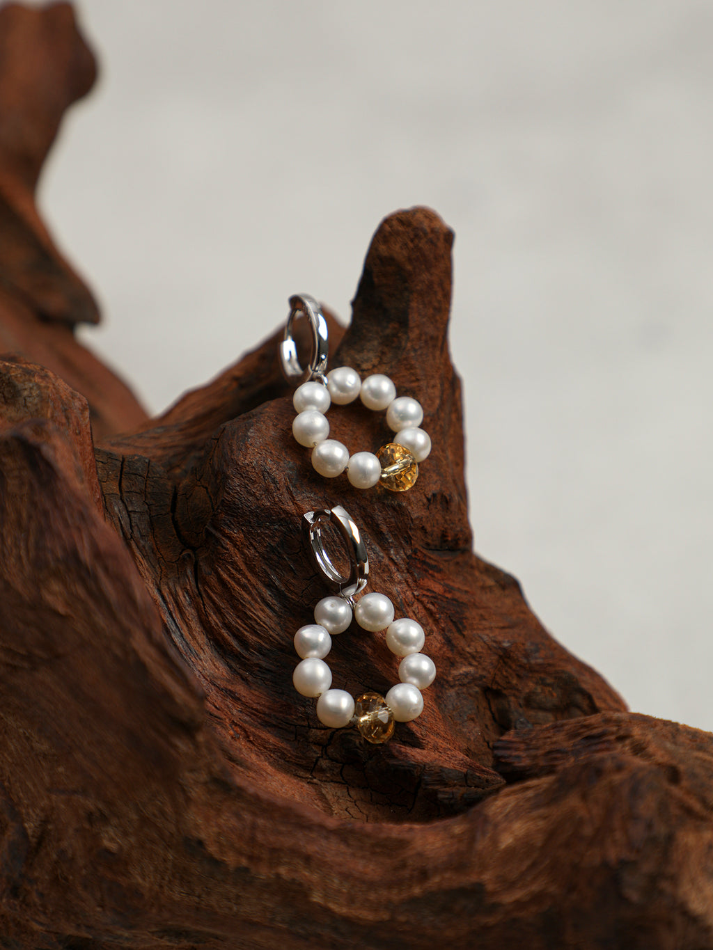 SENLORE Citrine & Pearl Earrings – Front View