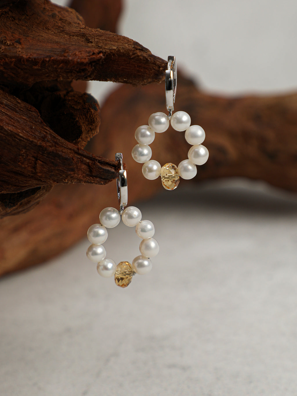 SENLORE Citrine & Pearl Earrings – Lifestyle Shot