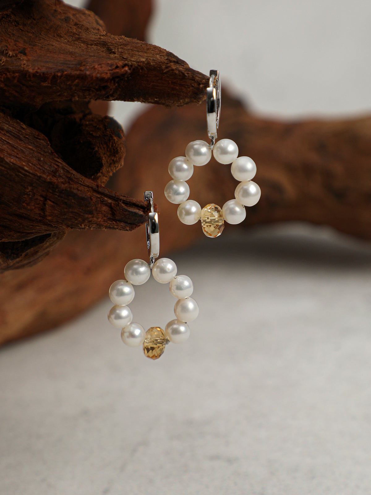 SENLORE Citrine & Pearl Earrings – Lifestyle Shot