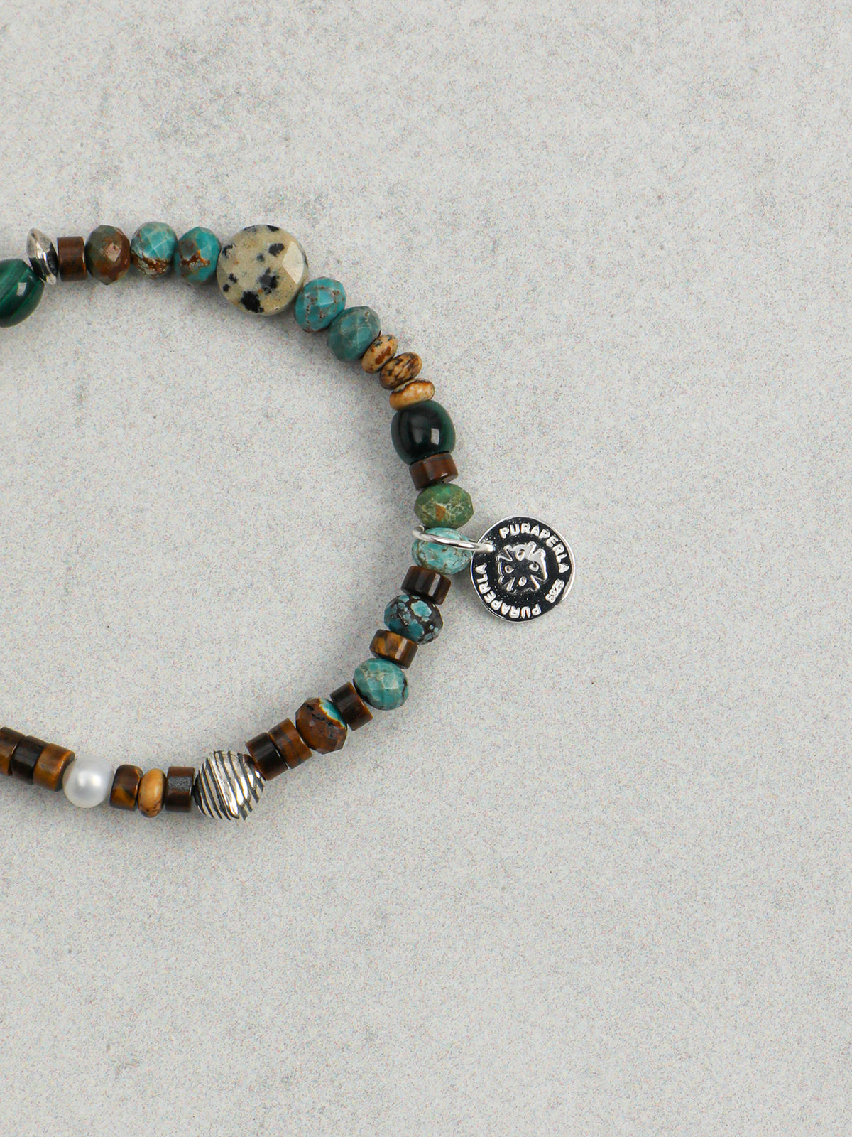 Turquoise & Tiger's Eye Stone Realm Bracelet — turquoise, tiger's eye straight-cut, wood grain ston... | SENLORE