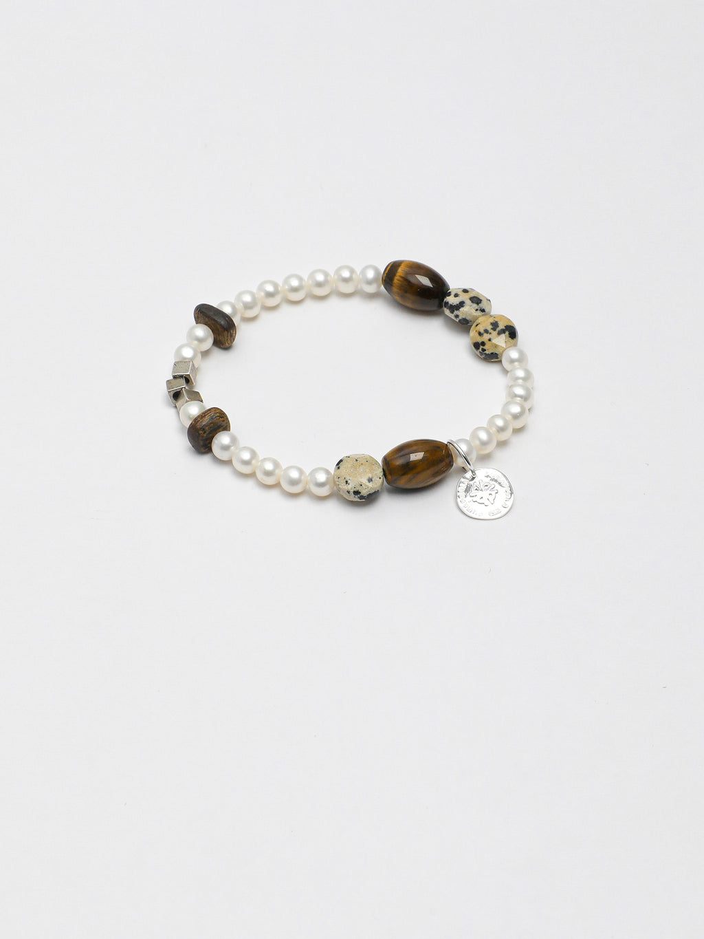 Tiger's Eye Spotted Stone Bracelet — yellow tiger's eye seed bead & spotted disc stone & S925 Sterling Silver | SENLORE