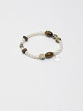 Tiger's Eye Spotted Stone Bracelet — yellow tiger's eye seed bead & spotted disc stone & S925 Sterling Silver | SENLORE
