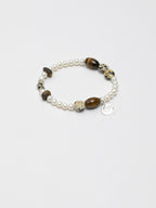 Tiger's Eye Spotted Stone Bracelet — yellow tiger's eye seed bead & spotted disc stone & S925 Sterling Silver | SENLORE
