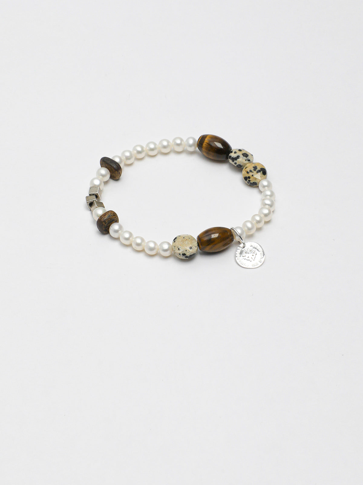 Tiger's Eye Spotted Stone Bracelet — yellow tiger's eye seed bead & spotted disc stone & S925 Sterling Silver | SENLORE
